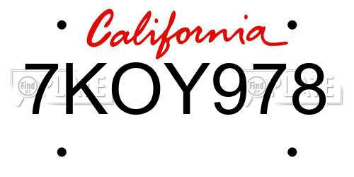 7KOY978 California License Plate