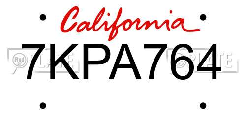 7KPA764 California License Plate