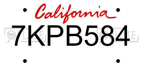 7KPB584 California License Plate