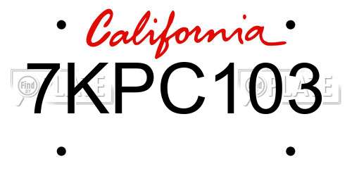 7KPC103 California License Plate