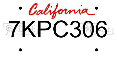 7KPC306 California License Plate