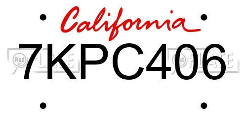 7KPC406 California License Plate