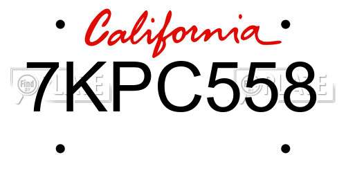 7KPC558 California License Plate