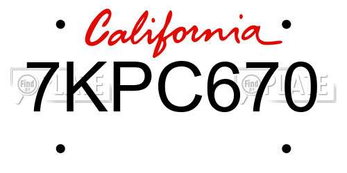 7KPC670 California License Plate