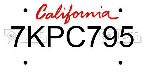 7KPC795 California License Plate