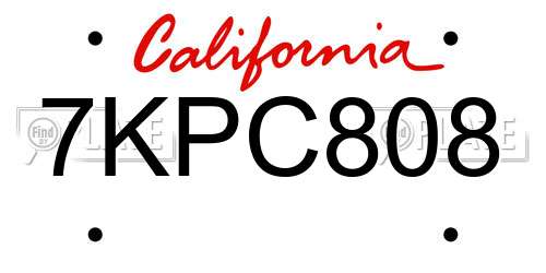 7KPC808 California License Plate