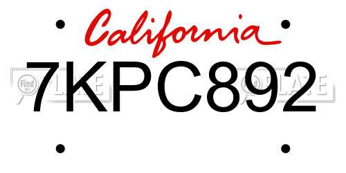 7KPC892 California License Plate