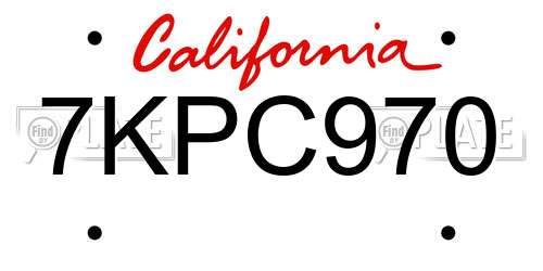 7KPC970 California License Plate
