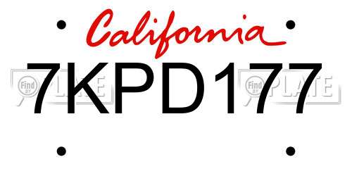 7KPD177 California License Plate