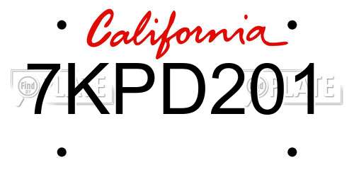 7KPD201 California License Plate