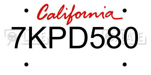 7KPD580 California License Plate