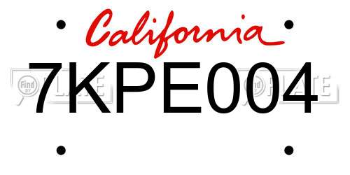 7KPE004 California License Plate