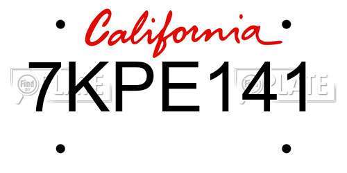 7KPE141 California License Plate