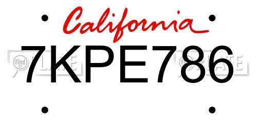 7KPE786 California License Plate