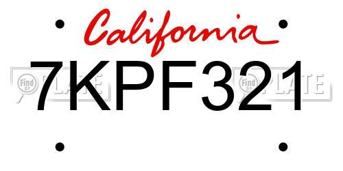 7KPF321 California License Plate