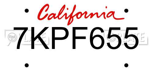 7KPF655 California License Plate