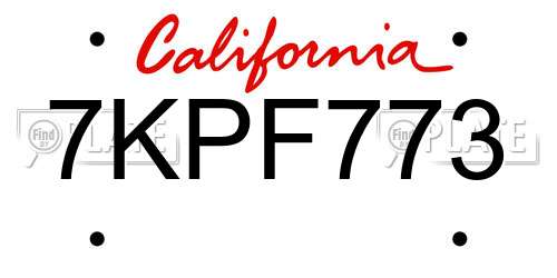 7KPF773 California License Plate