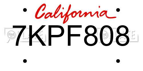 7KPF808 California License Plate