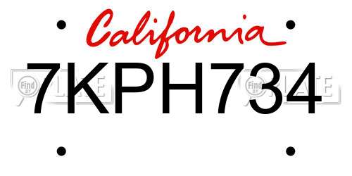 7KPH734 California License Plate