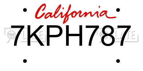 7KPH787 California License Plate