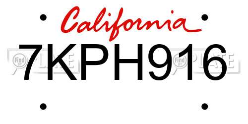 7KPH916 California License Plate