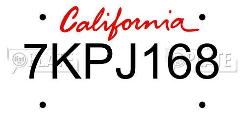 7KPJ168 California License Plate
