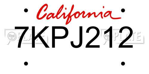 7KPJ212 California License Plate