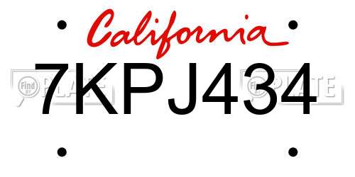 7KPJ434 California License Plate