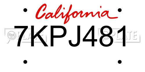 7KPJ481 California License Plate