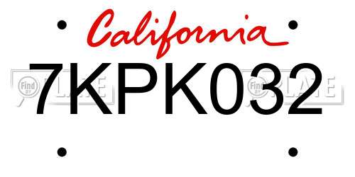 7KPK032 California License Plate