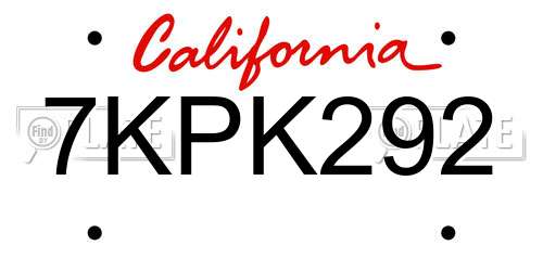 7KPK292 California License Plate