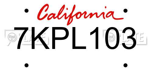 7KPL103 California License Plate