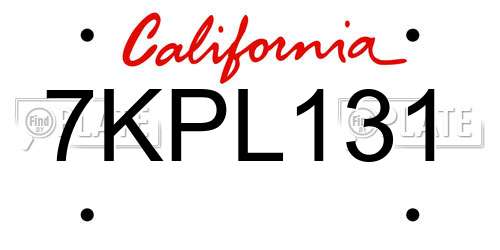 7KPL131 California License Plate