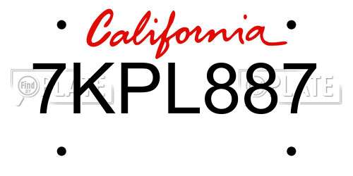 7KPL887 California License Plate
