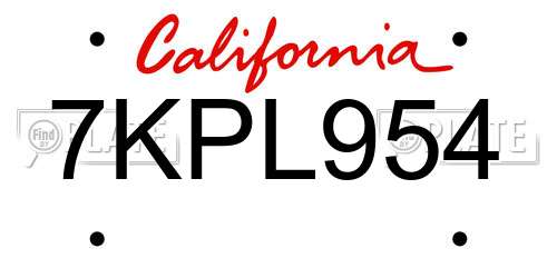 7KPL954 California License Plate