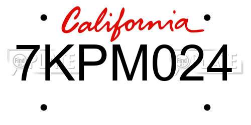 7KPM024 California License Plate