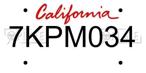 7KPM034 California License Plate