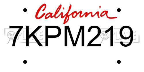 7KPM219 California License Plate