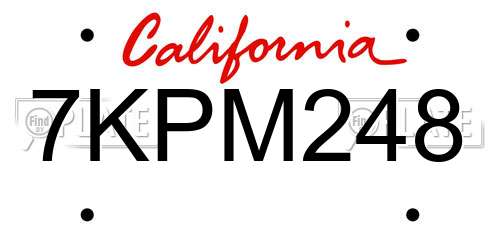 7KPM248 California License Plate