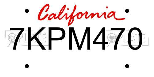 7KPM470 California License Plate