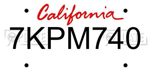 7KPM740 California License Plate