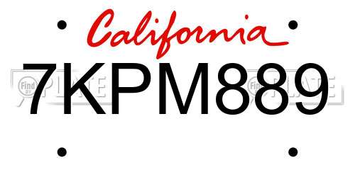 7KPM889 California License Plate