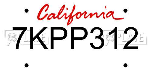 7KPP312 California License Plate