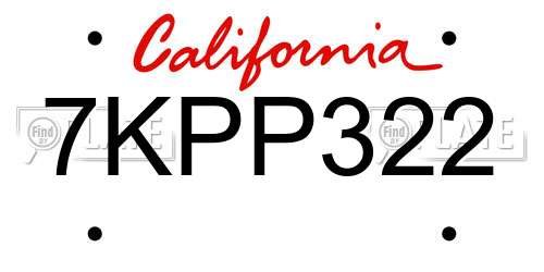 7KPP322 California License Plate