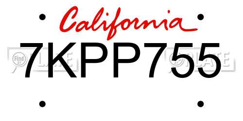 7KPP755 California License Plate