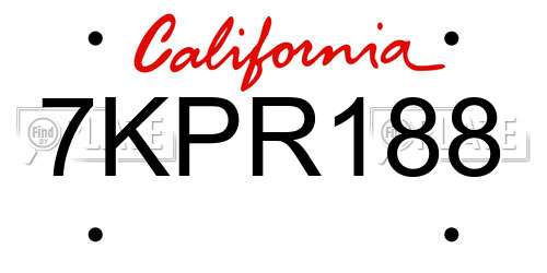 7KPR188 California License Plate