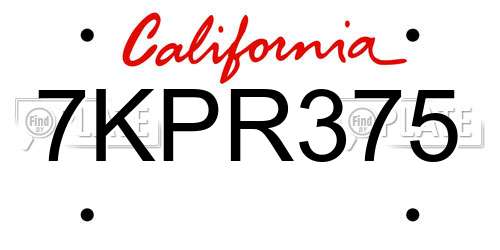 7KPR375 California License Plate