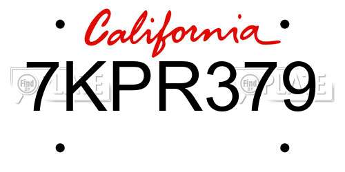 7KPR379 California License Plate