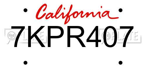 7KPR407 California License Plate
