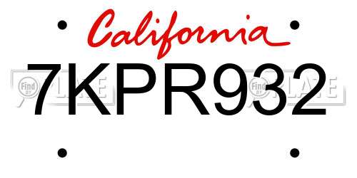 7KPR932 California License Plate